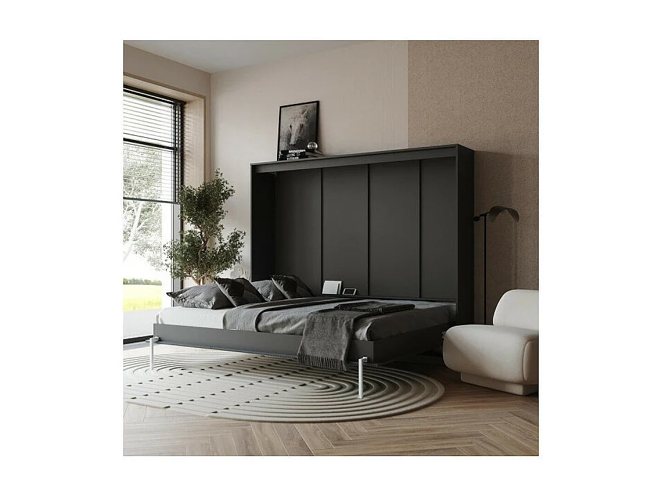Lit escamotable 140x200cm Horizontal LUXUS Lit Mural Anthracite