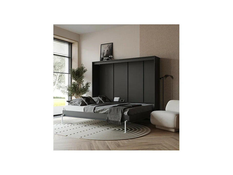 Lit escamotable 140x200cm Horizontal LUXUS Lit Mural Anthracite