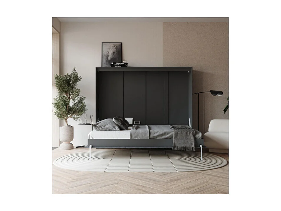 Lit escamotable 140x200cm Horizontal LUXUS Lit Mural Anthracite