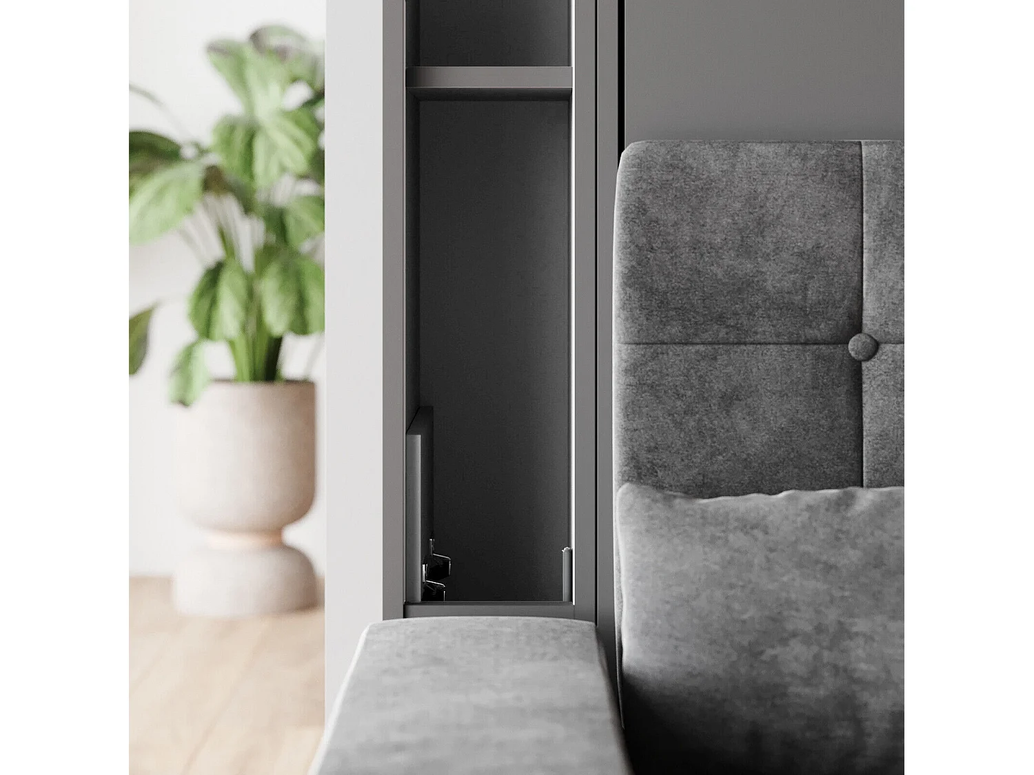 Lit escamotable ensemble 2 placards étagère et canapé 180x200cm Lit Mural Anthracite inc.LED