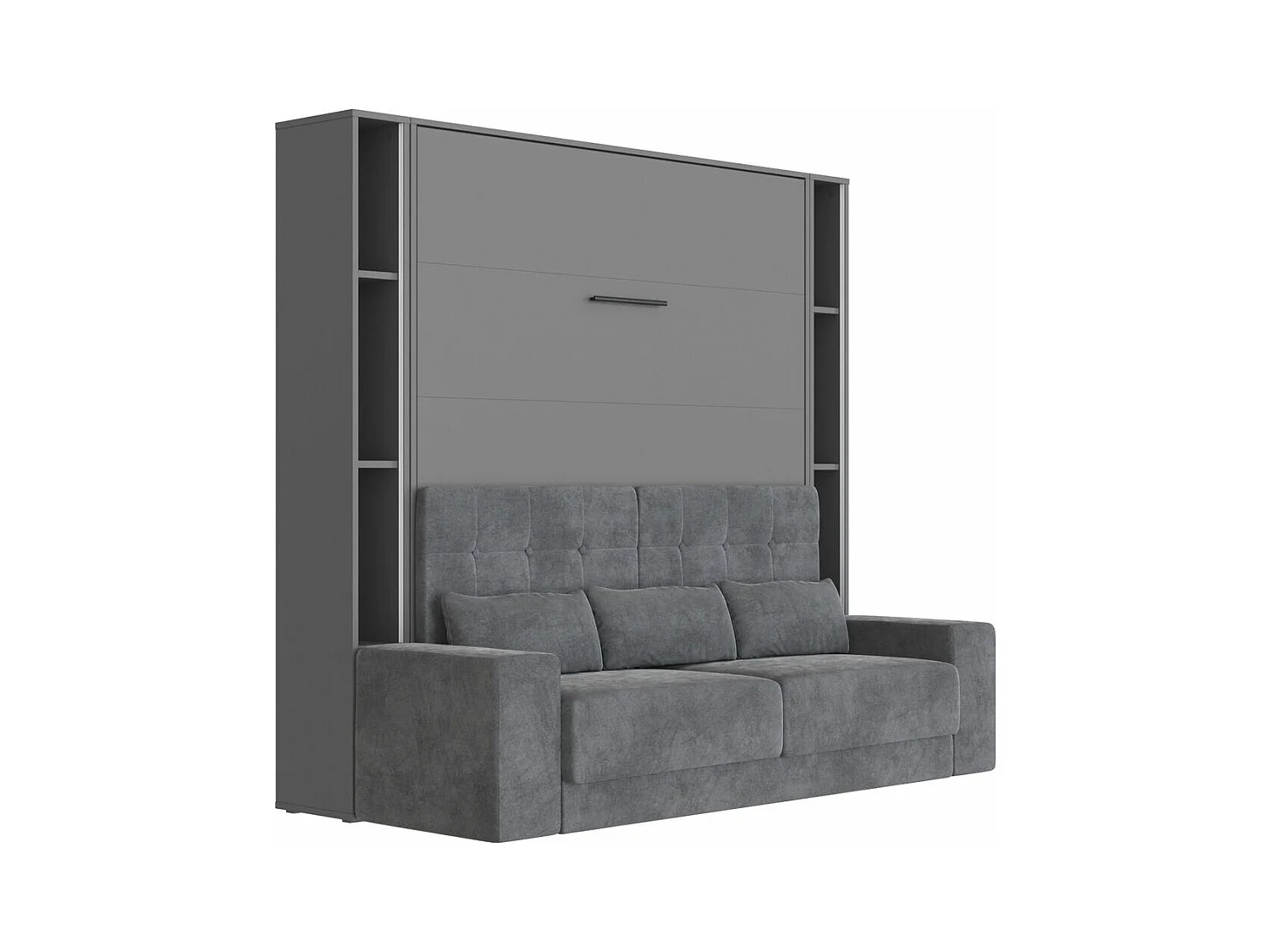Lit escamotable ensemble 2 placards étagère et canapé 180x200cm Lit Mural Anthracite inc.LED