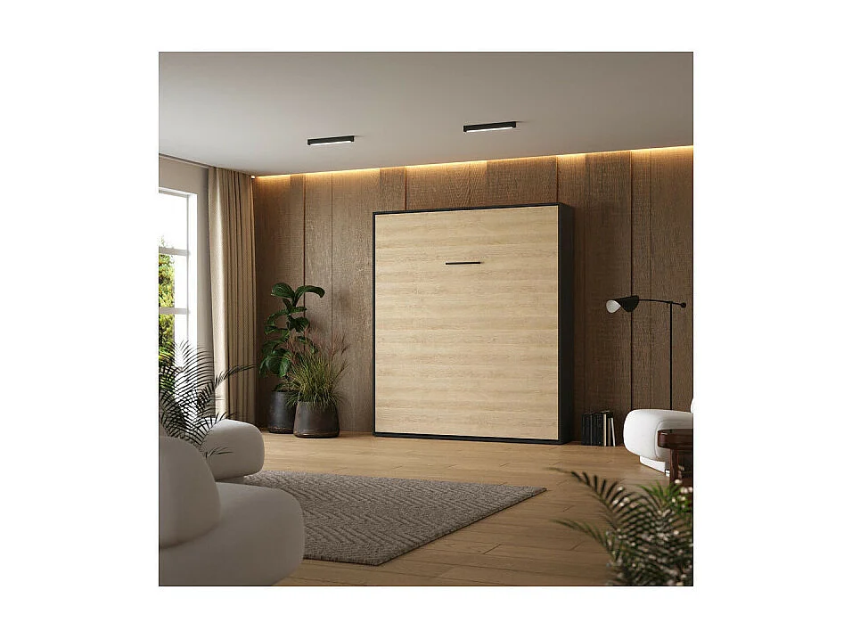Lit escamotable 160x200cm Vertikal M1 Lit Mural Antrachite-Chene Kaiserberg