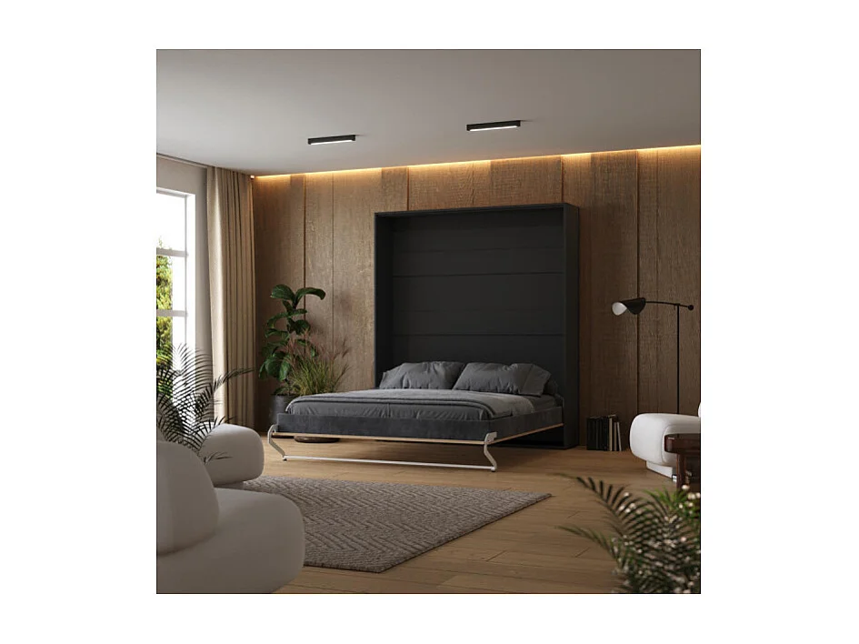 Lit escamotable 160x200cm Vertikal M1 Lit Mural Antrachite-Chene Kaiserberg