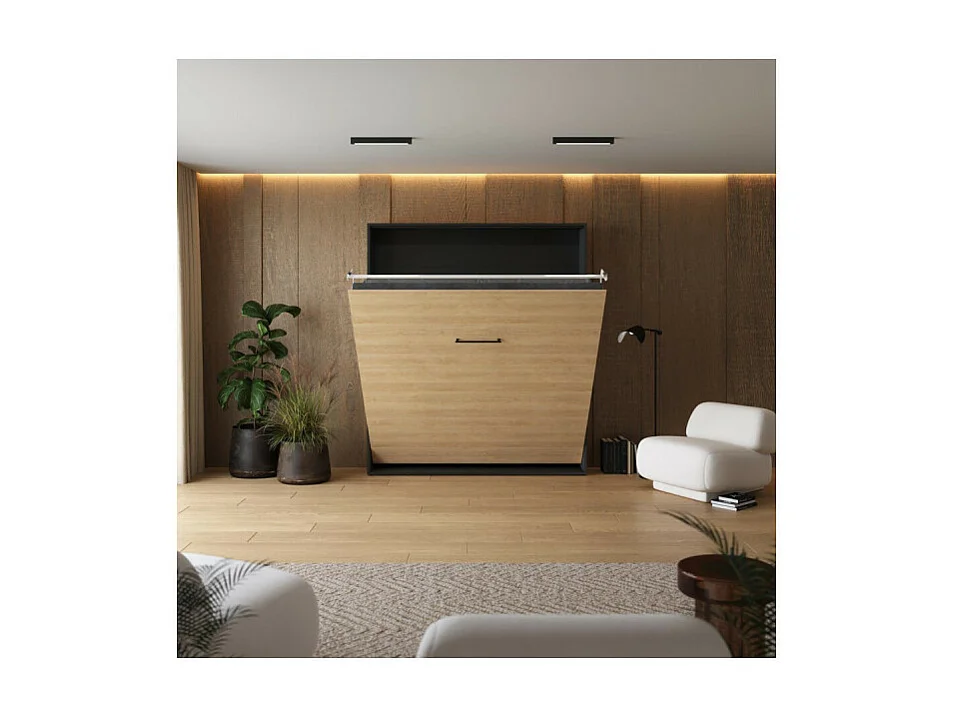Lit escamotable 160x200cm Vertikal M1 Lit Mural Antrachite-Chene Kaiserberg