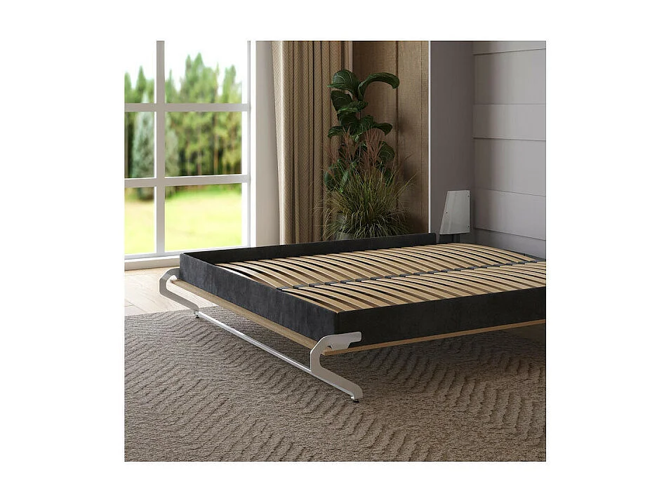 Lit escamotable 160x200cm Vertikal M1 Lit Mural Gris perle- Chene Kaiserberg