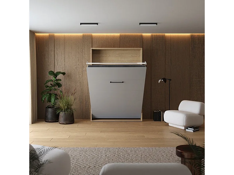 Lit escamotable 140x200cm Vertikal M1 Lit Mural Chene Kaiserberg-Gris perle