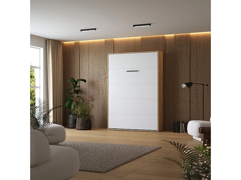 Lit escamotable 140x200cm Vertikal M1 Lit Mural Chene Kaiserberg-Blanc