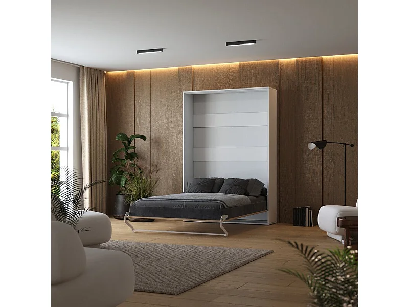 Lit escamotable 140x200cm Vertikal M1 Lit Mural Blanc- Chene Kaiserberg