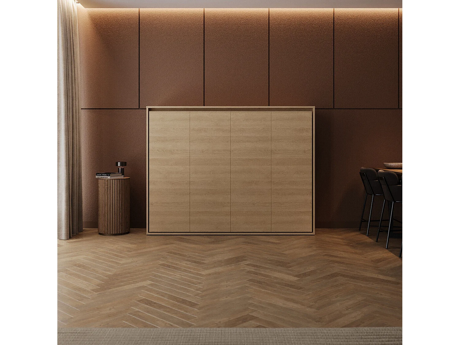 Lit escamotable 160x200cm Horizontal M2 Lit Mural Chene Kaiser