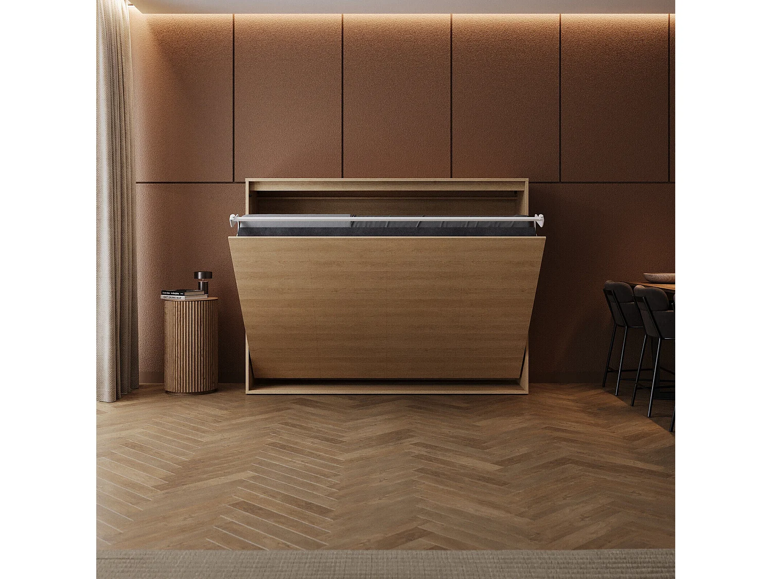 Lit escamotable 160x200cm Horizontal M2 Lit Mural Chene Kaiser