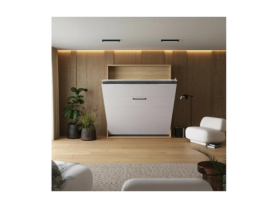 Lit escamotable 160x200cm Vertikal M1 Lit Mural Chene Kaiserberg-Blanc brillant