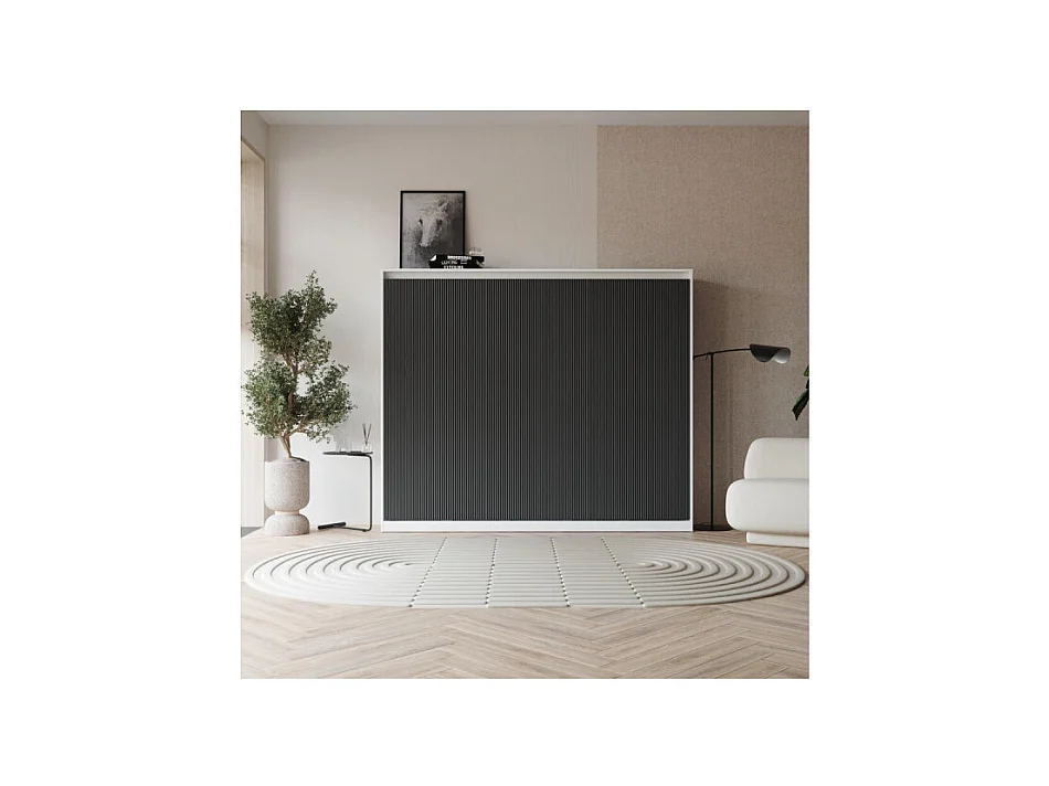 Lit escamotable 140x200cm Horizontal LUXUS Lit Mural Blanc-Anthracite