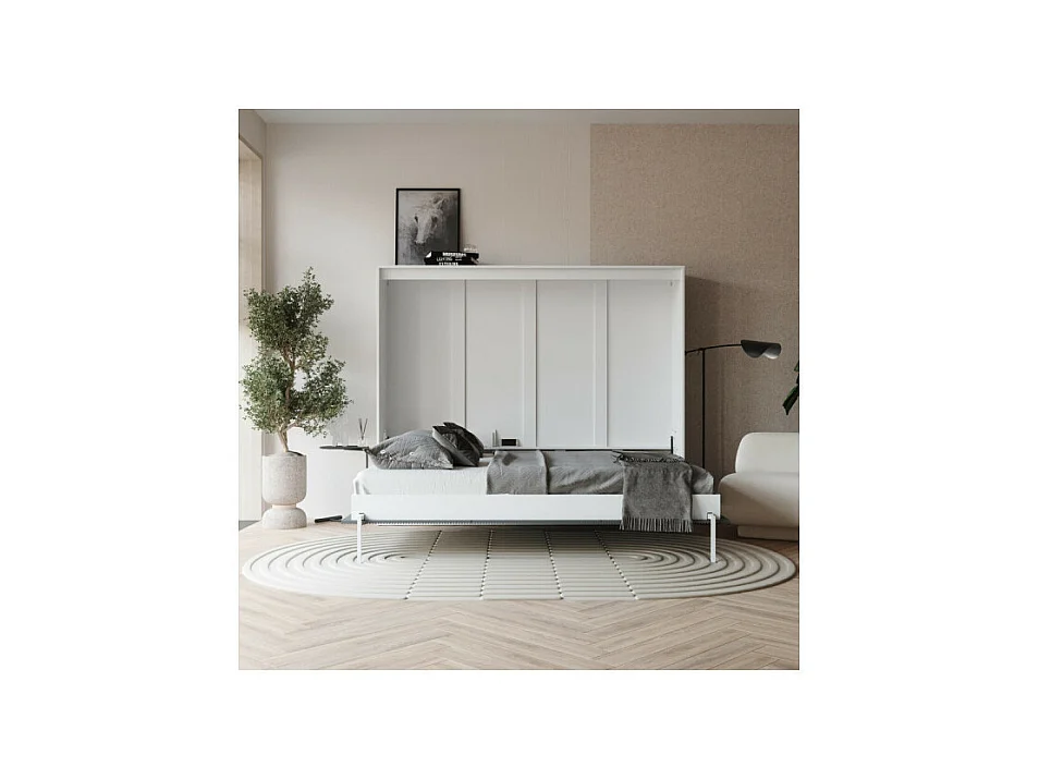 Lit escamotable 140x200cm Horizontal LUXUS Lit Mural Blanc-Anthracite
