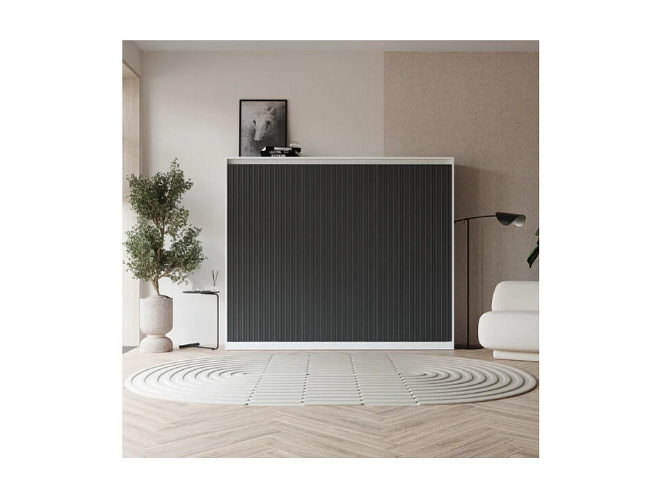 Lit escamotable 140x200cm Horizontal LUXUS Lit Mural Blanc-Anthracite