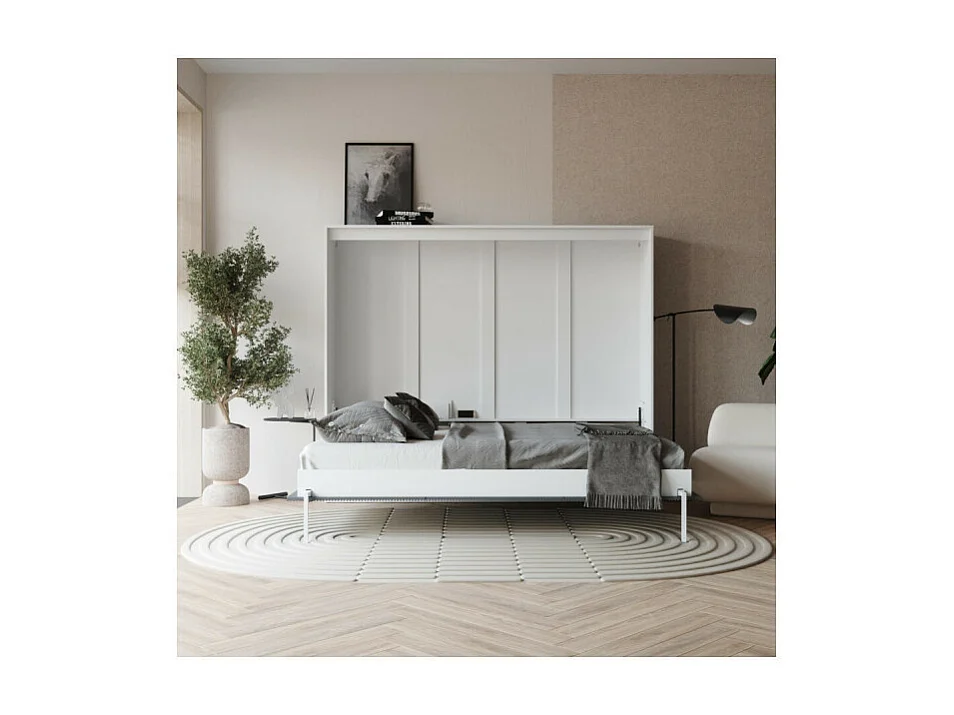 Lit escamotable 140x200cm Horizontal LUXUS Lit Mural Blanc-Anthracite