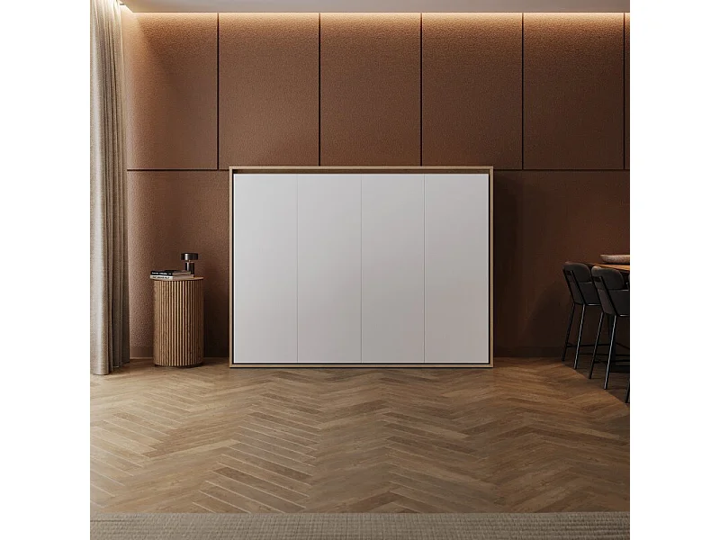 Lit escamotable 160x200cm Horizontal M2 Lit Mural Chene Kaiser-Blanc