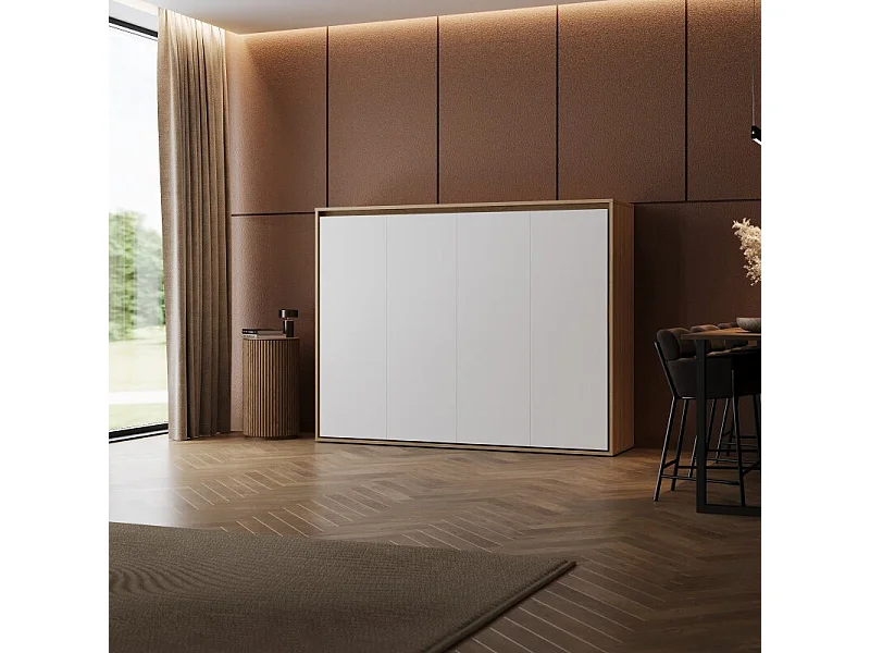 Lit escamotable 160x200cm Horizontal M2 Lit Mural Chene Kaiser-Blanc