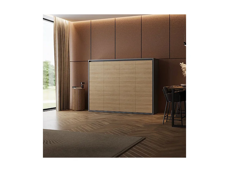 Lit escamotable 160x200cm Horizontal M2 Lit Mural Anthracite-Chene Kaiser
