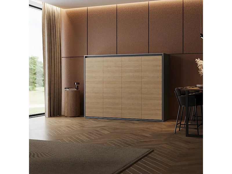 Lit escamotable 160x200cm Horizontal M2 Lit Mural Anthracite-Chene Kaiser