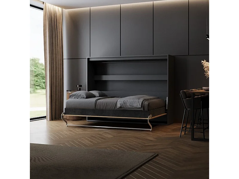 Lit escamotable 160x200cm Horizontal M2 Lit Mural Anthracite-Chene Kaiser