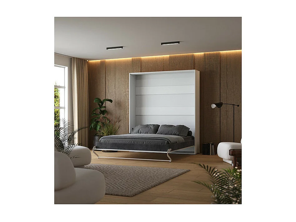 Lit escamotable 160x200cm Vertikal M1 Lit Mural Blanc-Blanc brillant