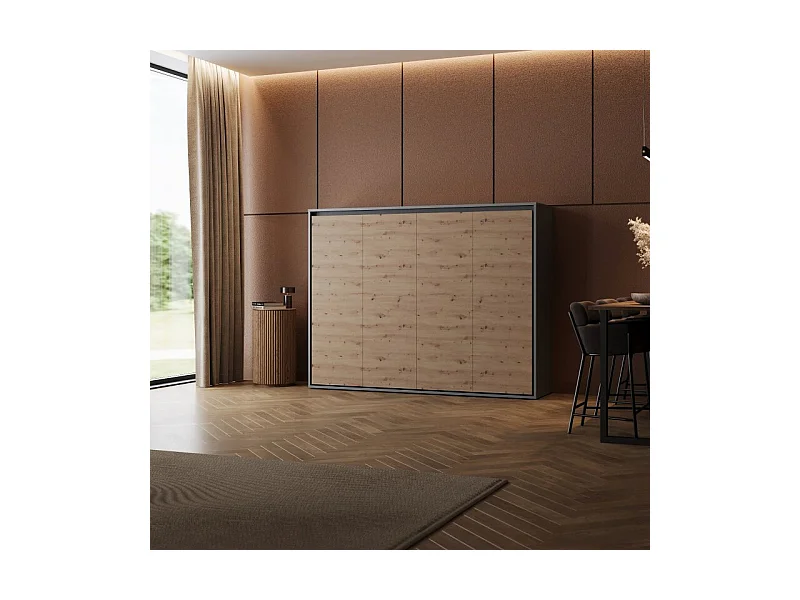 Lit escamotable 160x200cm Horizontal M2 Lit Mural Anthracite-Chene Sauvage