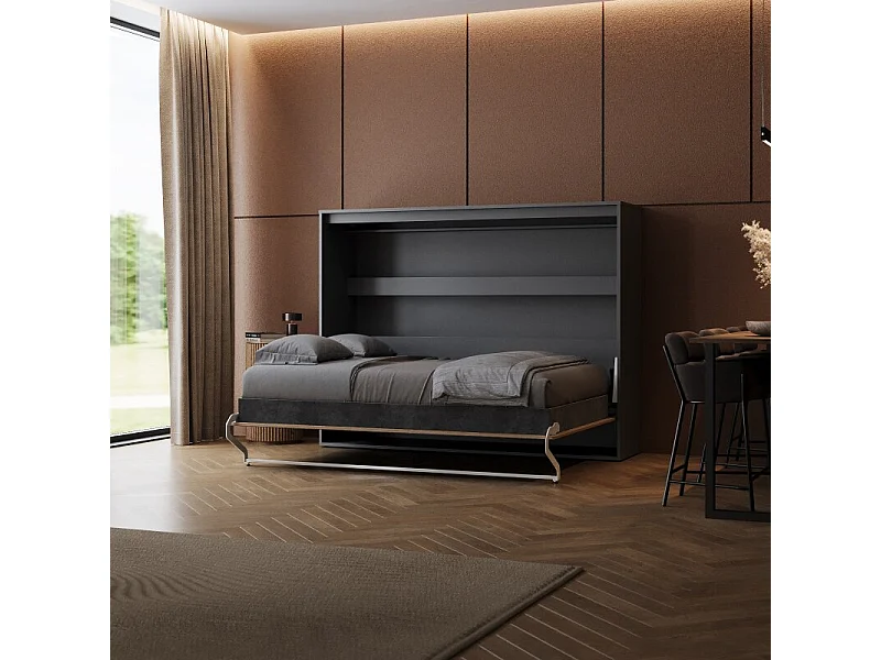 Lit escamotable 160x200cm Horizontal M2 Lit Mural Anthracite-Chene Sauvage