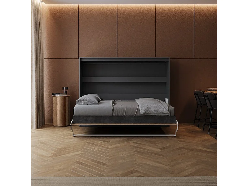 Lit escamotable 160x200cm Horizontal M2 Lit Mural Anthracite-Chene Sauvage