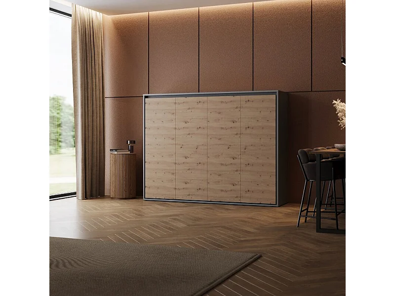 Lit escamotable 160x200cm Horizontal M2 Lit Mural Anthracite-Chene Sauvage