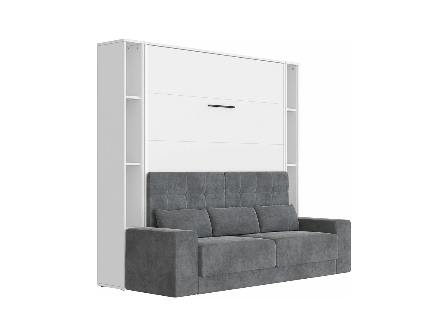 Lit escamotable ensemble 2 placards étagère et canapé 180x200cm Lit Mural Blanc inc.LED