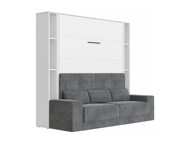 Lit escamotable ensemble 2 placards étagère et canapé 160x200cm Lit Mural Blanc inc.LED