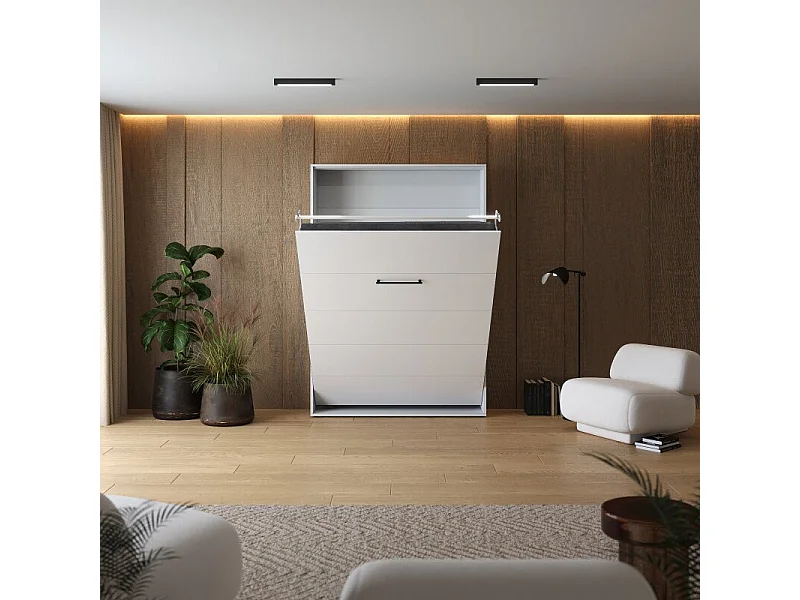 Lit escamotable 140x200cm Vertikal M1 Lit Mural Blanc-Blanc brillant