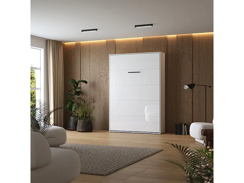 Lit escamotable 140x200cm Vertikal M1 Lit Mural Blanc-Blanc brillant