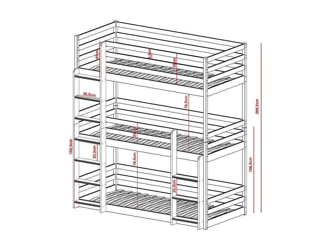 LIT SUPERPOSE 3 PLACES TOD 90x200 cm - Bois massif