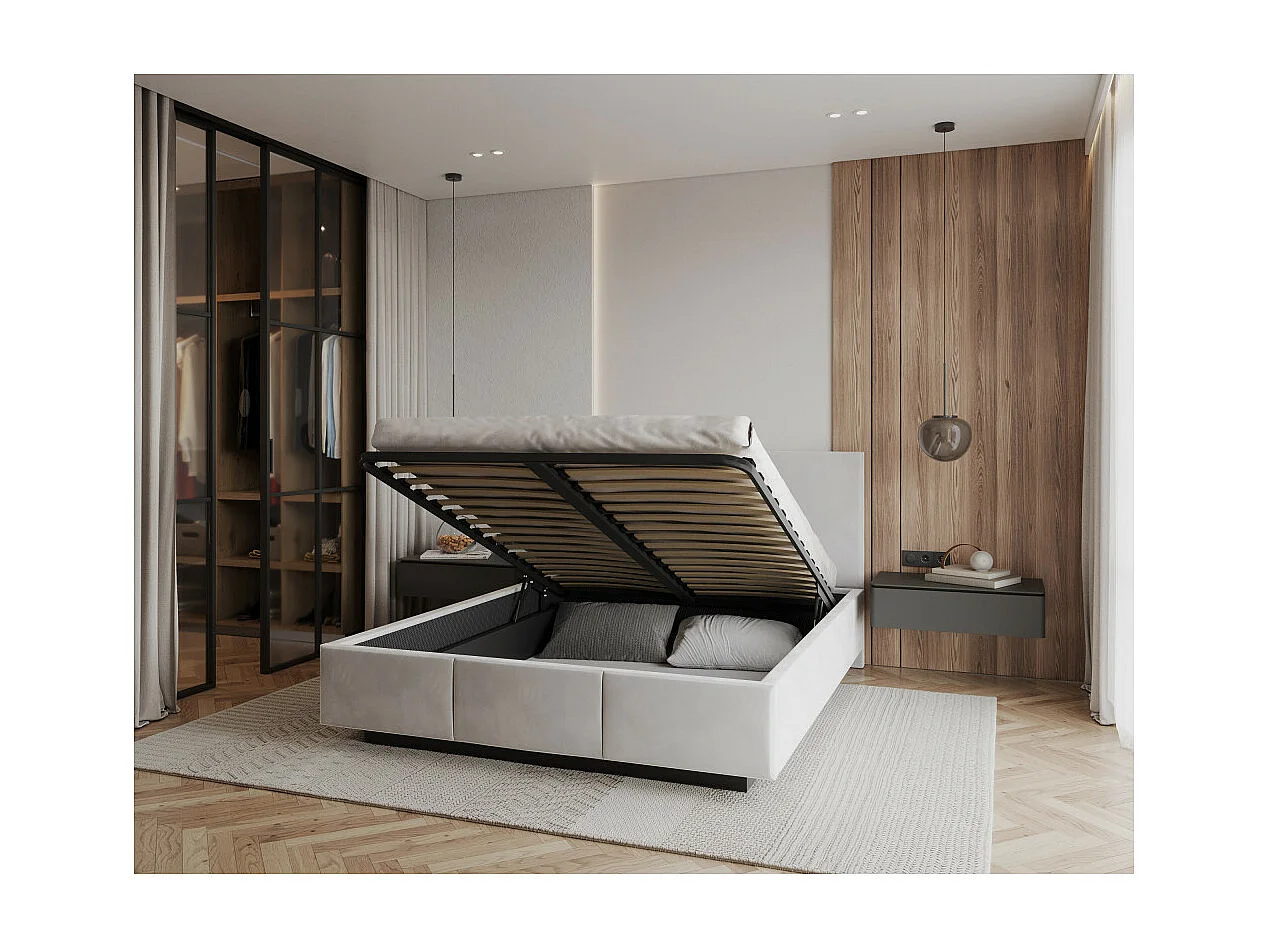 Lit coffre Aveiro 140 x 200 cm avec sommier à lattes relevable Blanc