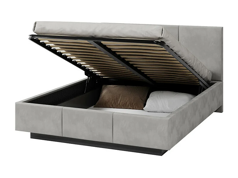 Lit coffre Aveiro 140 x 200 cm avec sommier à lattes relevable Gris Clair