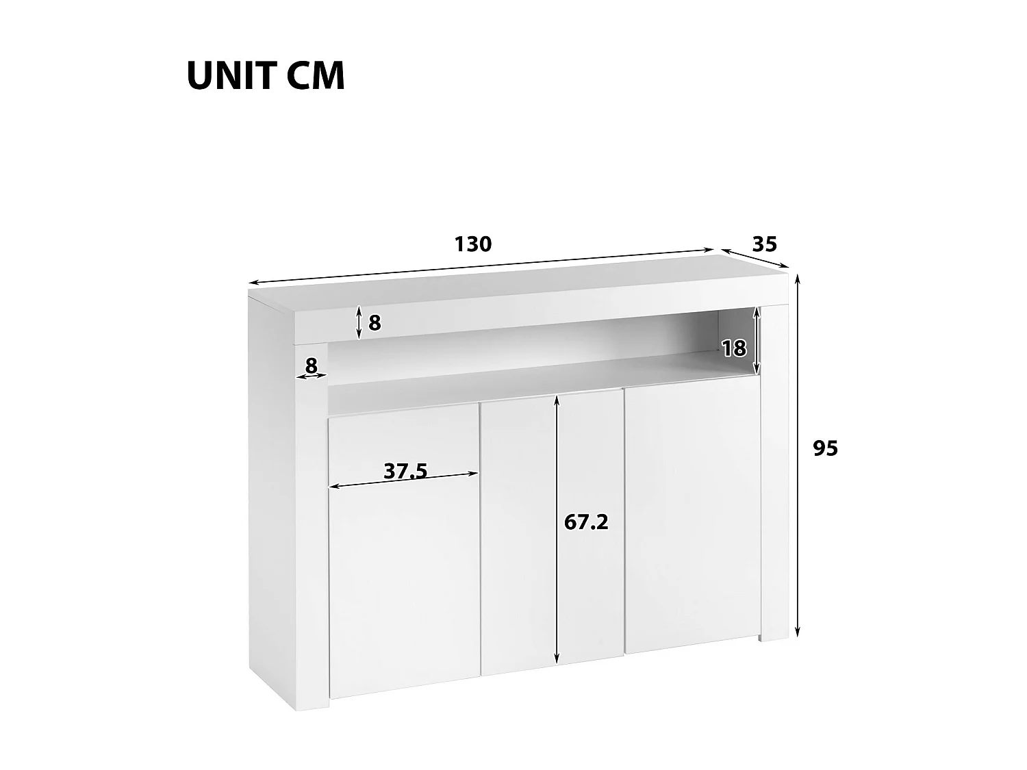 Buffet 3 portes et 1 niche - Panneau de particule - avec 16 couleurs LED et télécommande - Blanc