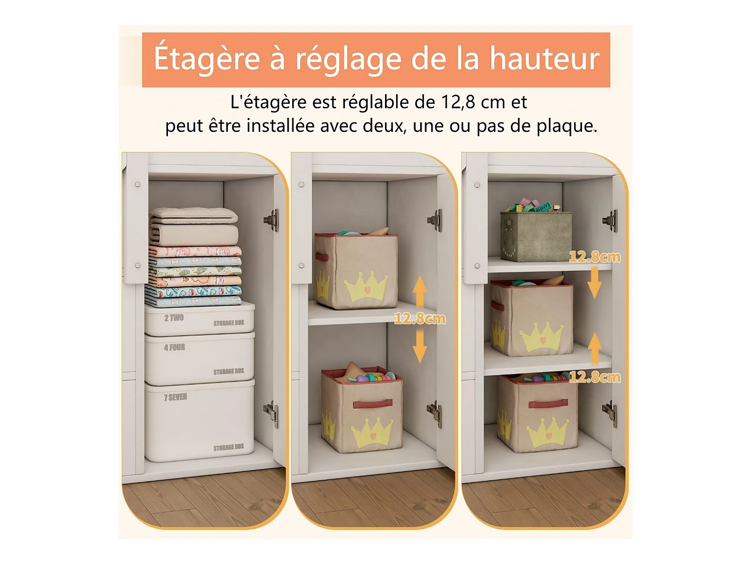 Litera 90 x 200 cm + 140 x 200 cm - marco de madera - con almacenamiento y escalera - blanco y natural