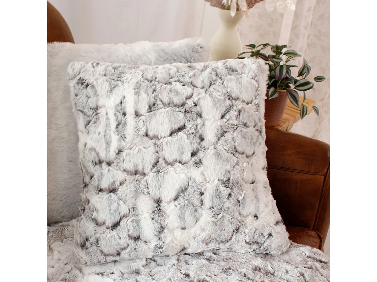 Coussin Déco Imitation Fourrure "Écorce" 40x40cm Gris