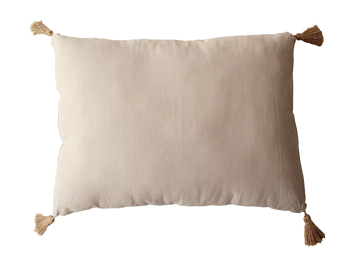 Coussin Déco Uni à Pompons "Panama" 50x70cm Naturel