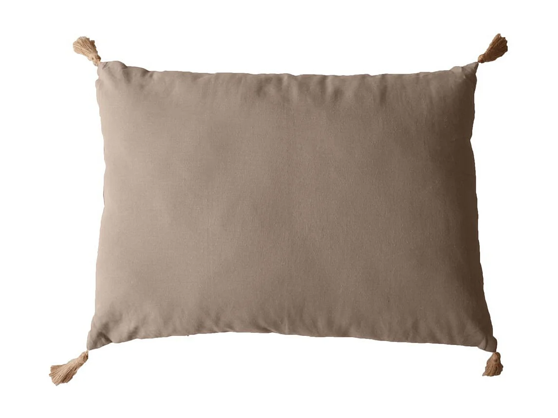 Coussin Déco Uni à Pompons "Panama" 50x70cm Naturel