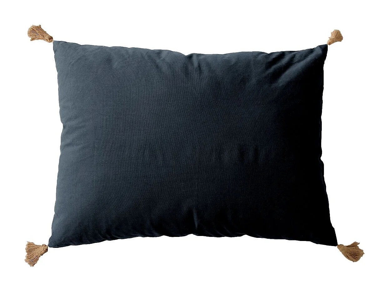 Coussin Déco Uni à Pompons "Panama" 50x70cm Gris Foncé