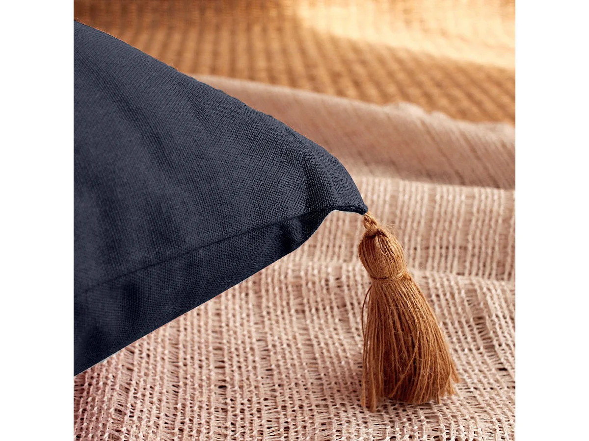 Coussin Déco Uni à Pompons "Panama" 50x70cm Gris Foncé