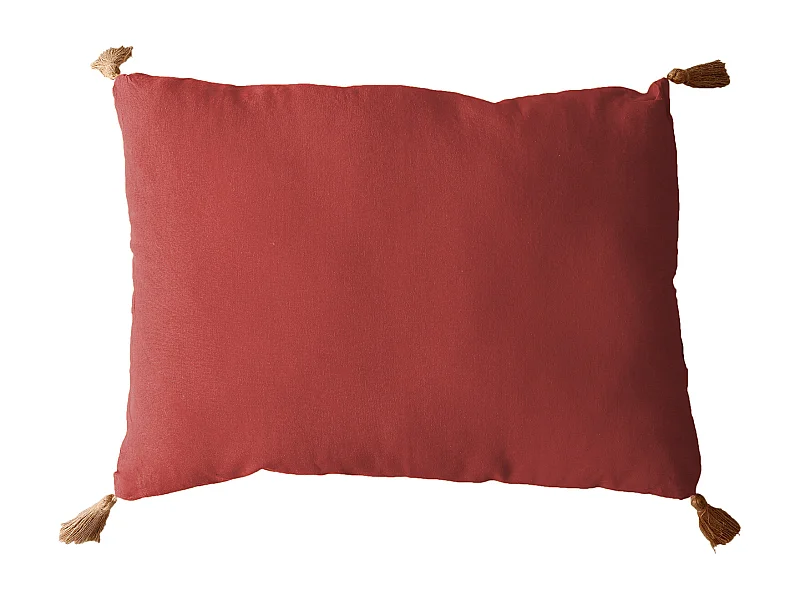 Coussin Déco Uni à Pompons "Panama" 50x70cm Terracotta