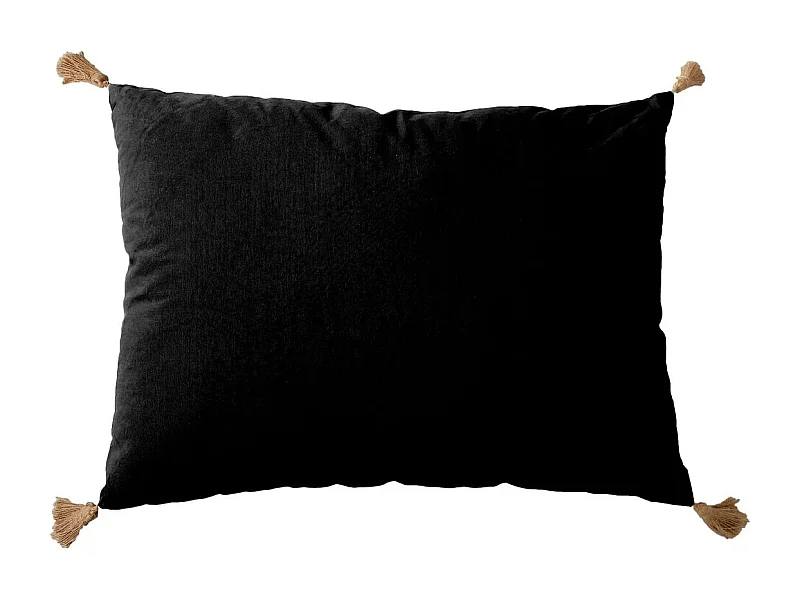 Coussin Déco Uni à Pompons "Panama" 50x70cm Noir