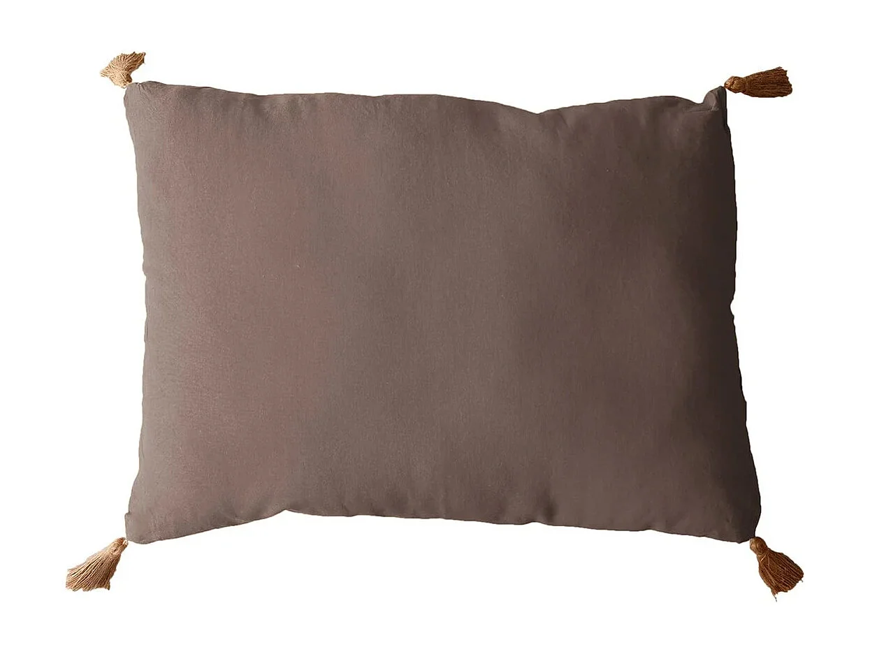 Coussin Déco Uni à Pompons "Panama" 50x70cm Vison