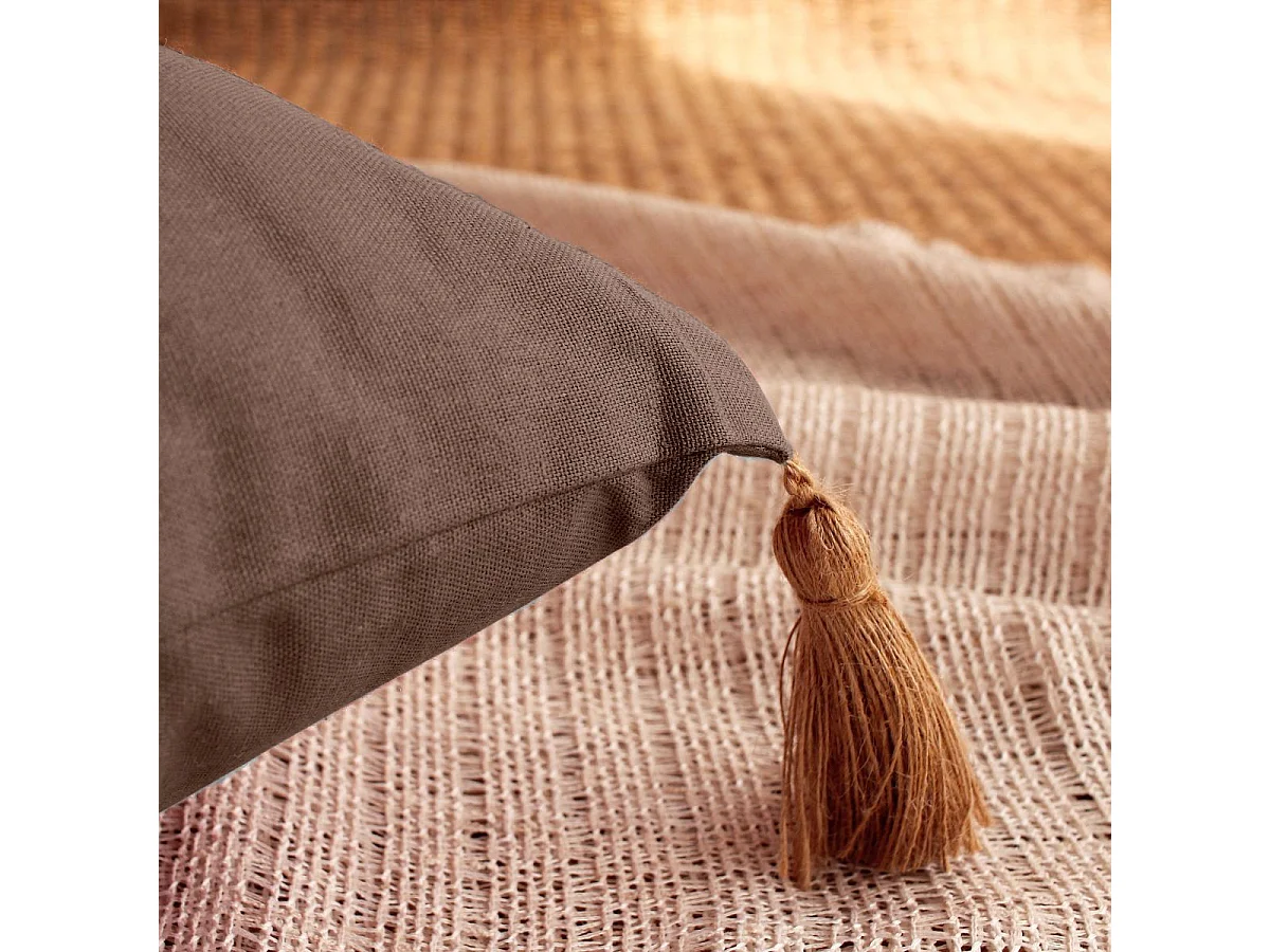 Coussin Déco Uni à Pompons "Panama" 50x70cm Vison