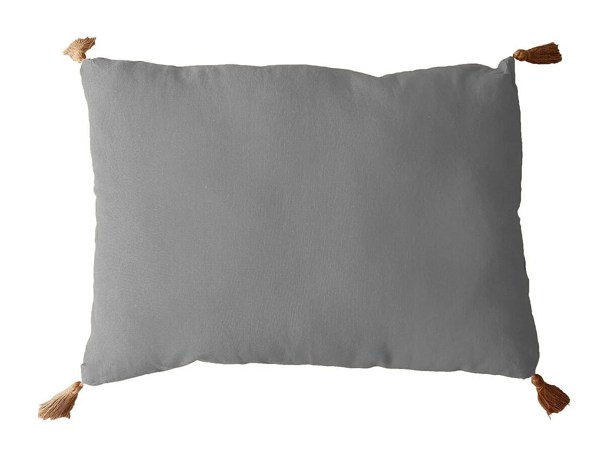 Coussin Déco Uni à Pompons "Panama" 50x70cm Gris Clair