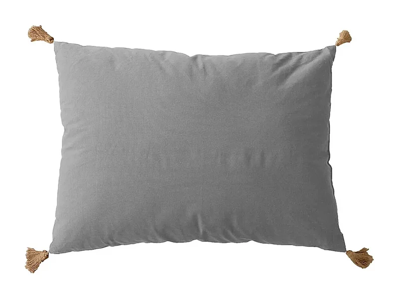 Coussin Déco Uni à Pompons "Panama" 50x70cm Gris Clair