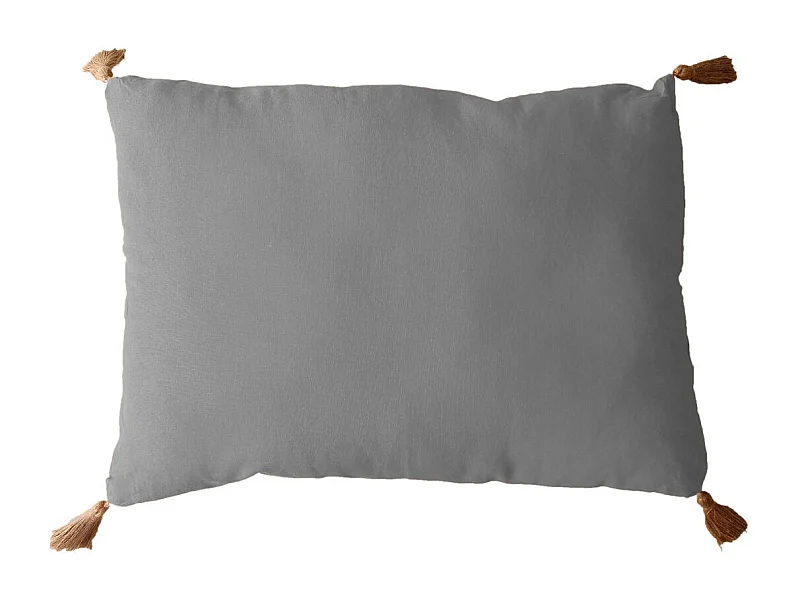 Coussin Déco Uni à Pompons "Panama" 50x70cm Gris Clair